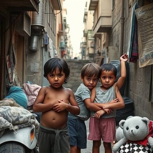Bambini che vivono in condizioni di povert&agrave; in un quartiere periferico di Napoli