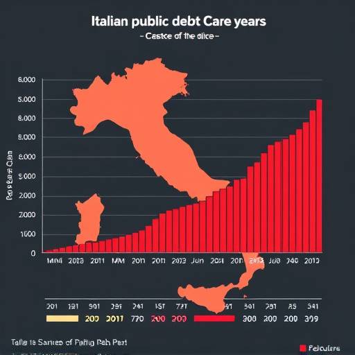 Grafico che illustra l'andamento del debito pubblico italiano nel corso degli anni