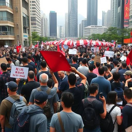 Manifestanti in piazza a Hong Kong che protestano per i diritti civili