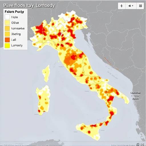 Mappa delle zone a rischio esondazione in Lombardia
