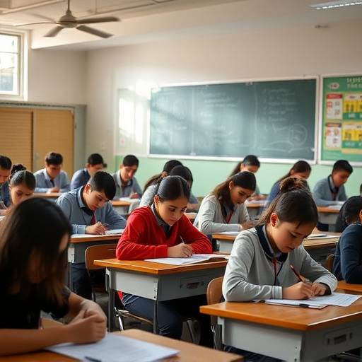 Un'aula scolastica con studenti che studiano