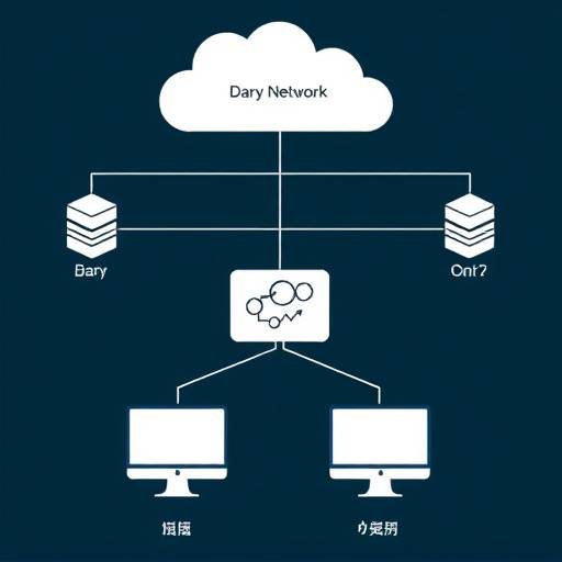 Un diagramma di rete che illustra il flusso dei dati tra diversi server e dispositivi.